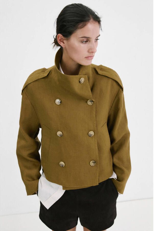 Mango trenchcoat met linnen groen