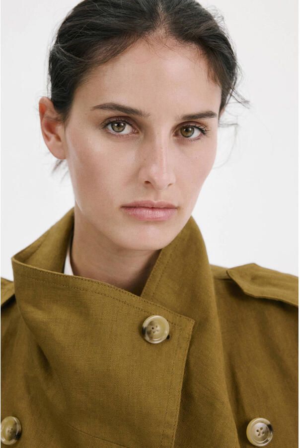 Mango trenchcoat met linnen groen - Foto 2