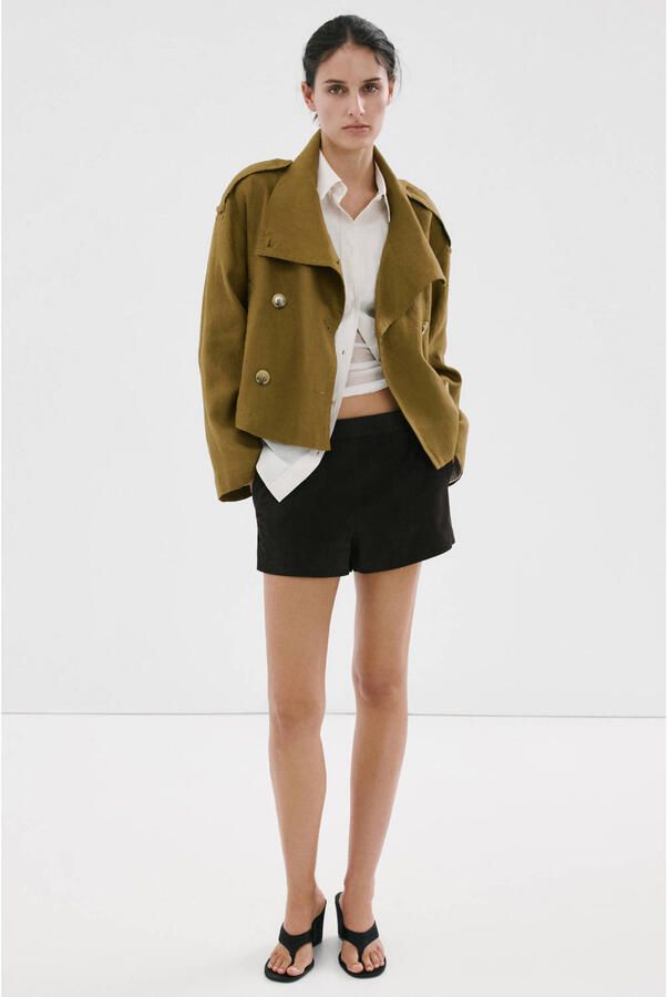 Mango trenchcoat met linnen groen - Foto 3