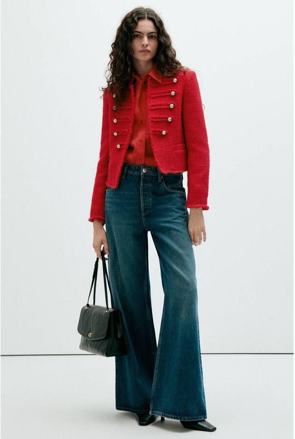Mango tweed jas met wol rood - Foto 3