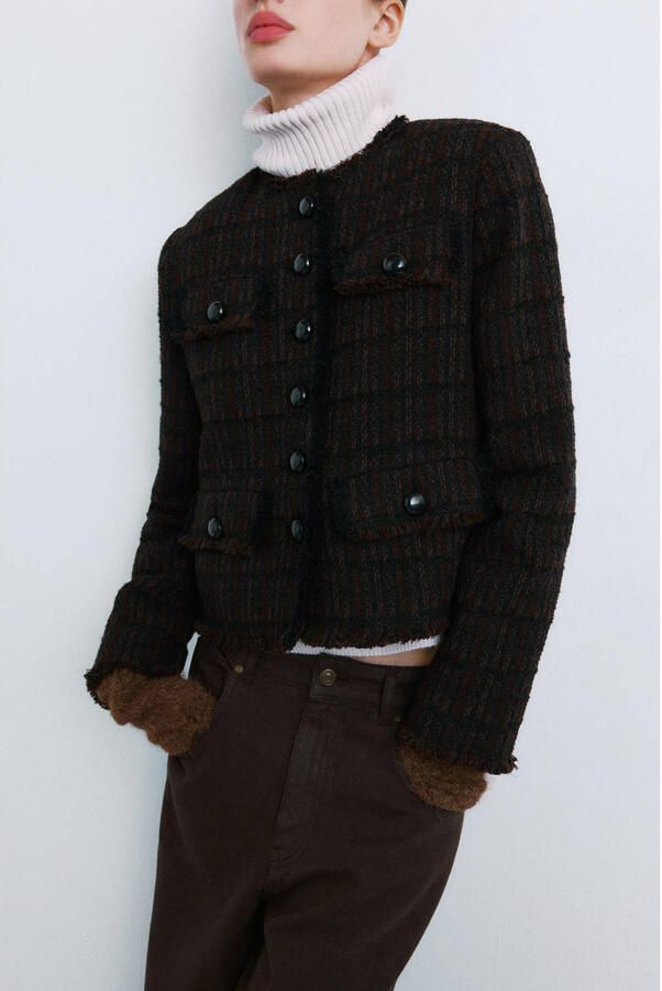 Mango tweed jasje donkerbruin - Foto 2