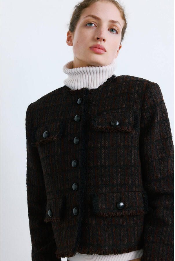 Mango tweed jasje donkerbruin
