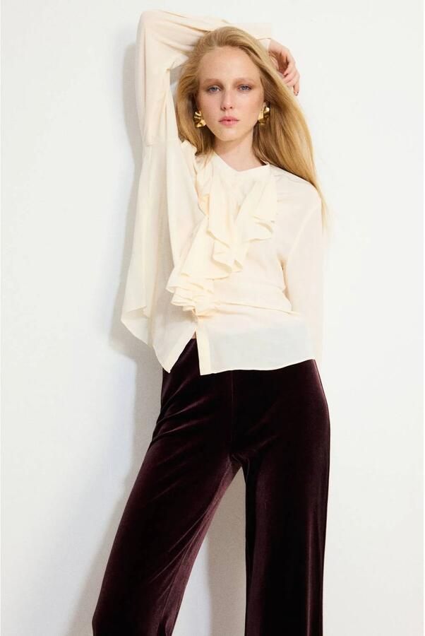 Mango velours flared broek donkerrood