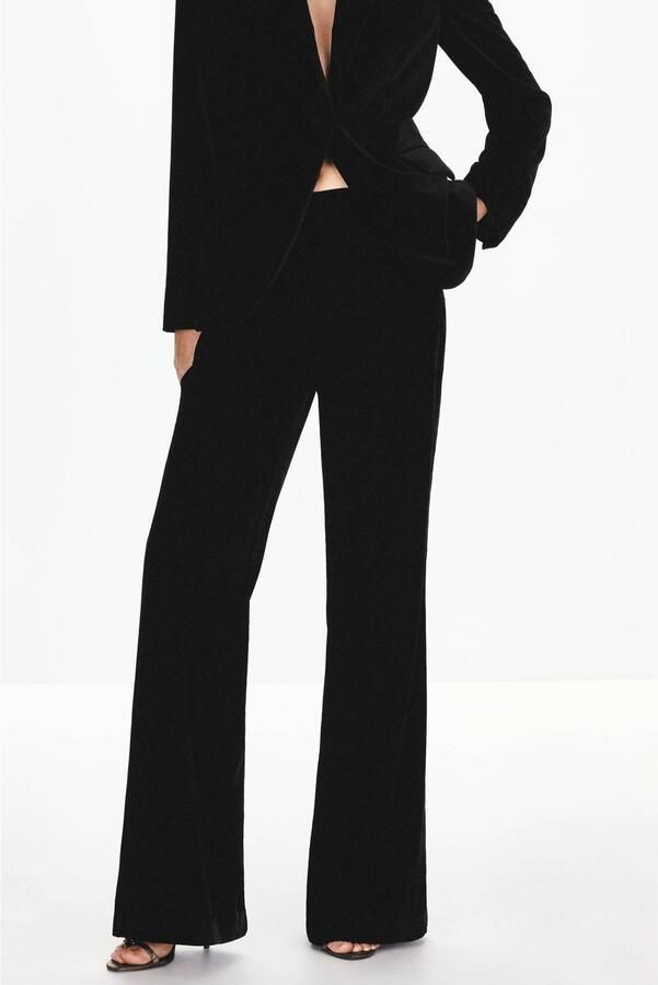 Mango velours straight leg pantalon zwart