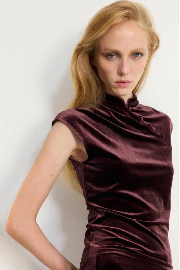 Mango velours top donkerrood