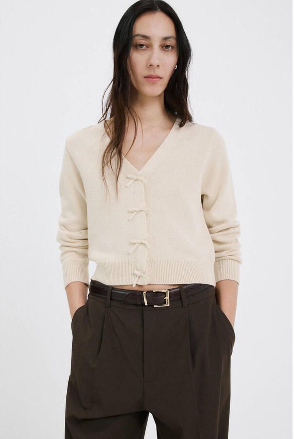 Mango vest beige fijn gebreid