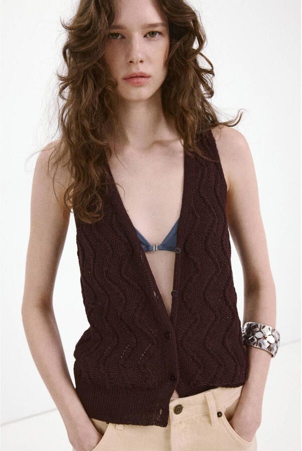 Mango vest gebreid bruin
