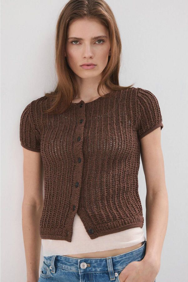 Mango vest grof gebreid donkerbruin