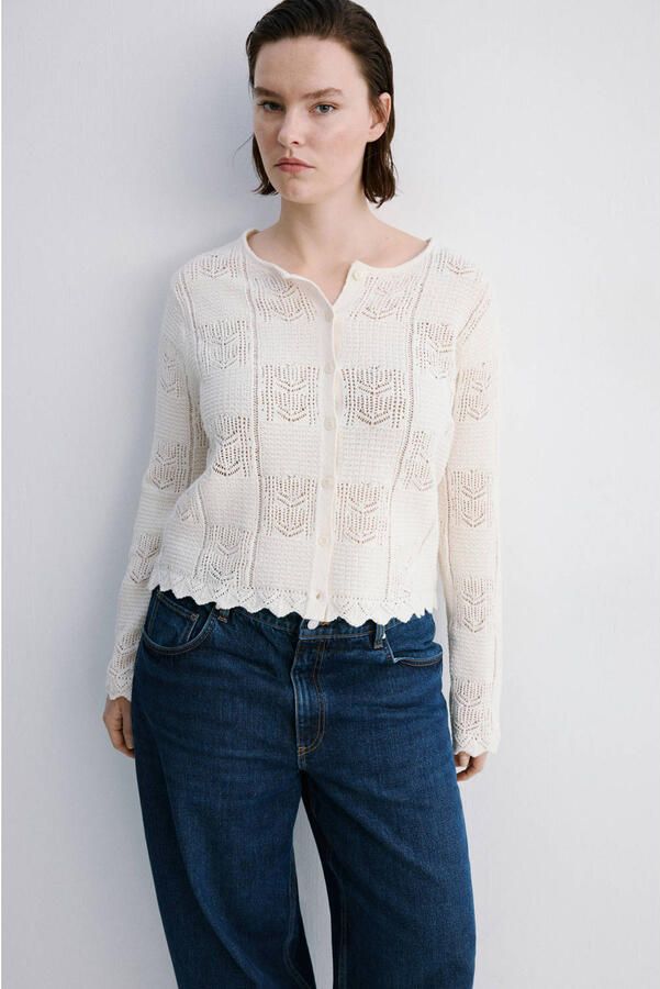 Mango vest met ingebreid patroon ecru