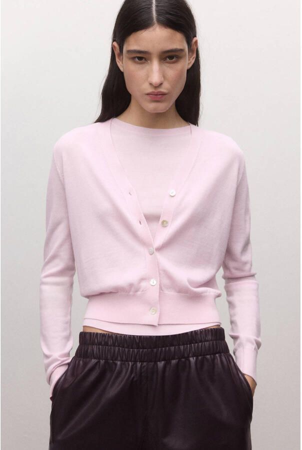 Mango vest met wol roze fijn gebreid