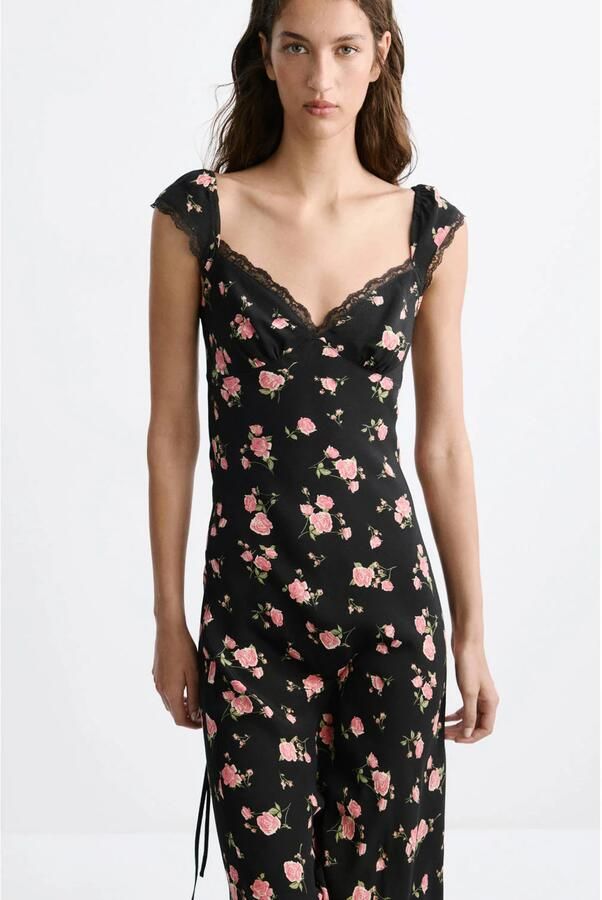 Mango viscose gebloemde jurk zwart