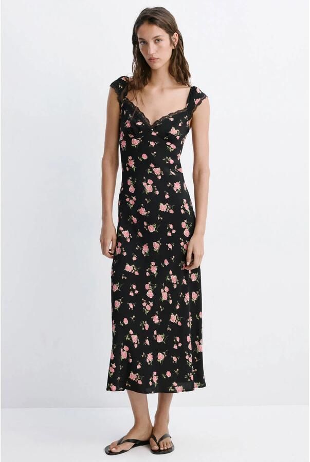 Mango viscose gebloemde jurk zwart - Foto 3