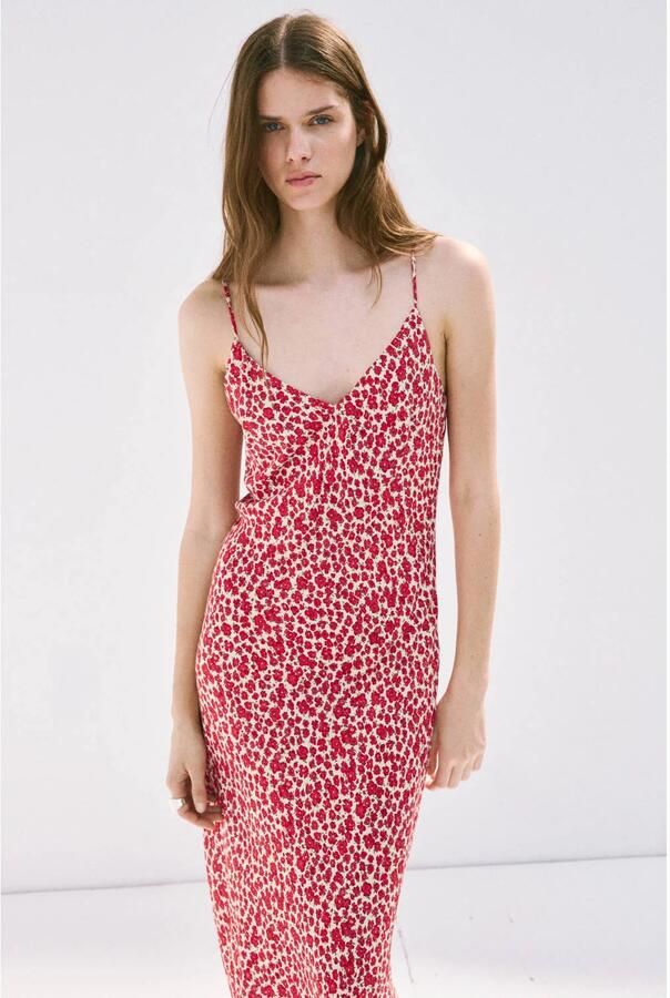 Mango viscose gebloemde midi jurk rood