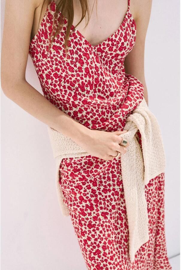 Mango viscose gebloemde midi jurk rood - Foto 3
