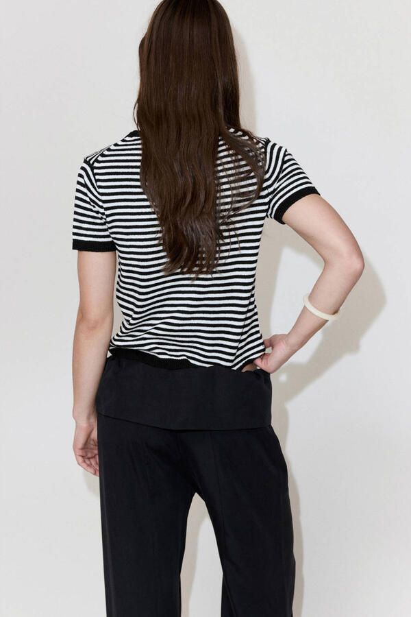 Mango viscose gebreide gestreepte trui zwart - Foto 3