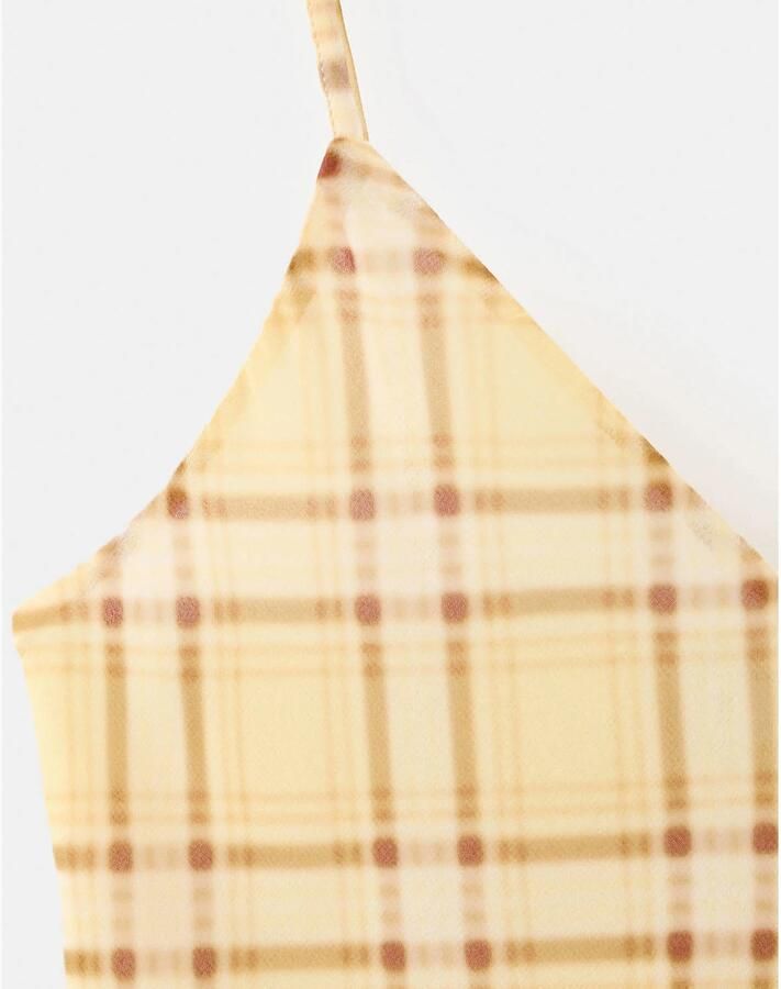 Mango viscose geruite midi jurk lichtgeel - Foto 2