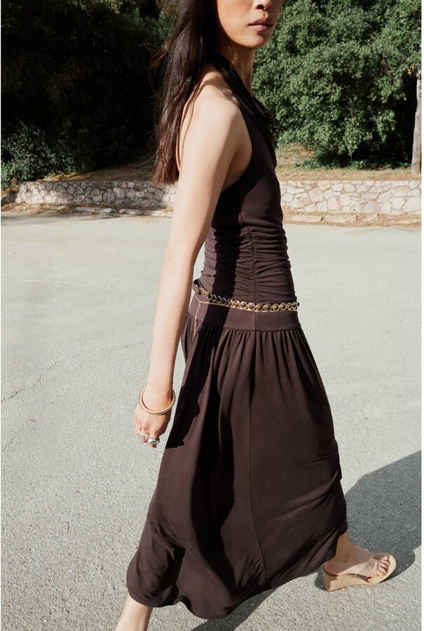 Mango viscose halterjurk bruin - Foto 2