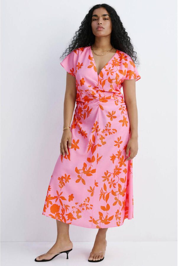 Mango viscose midi gebloemde jurk roze - Foto 3