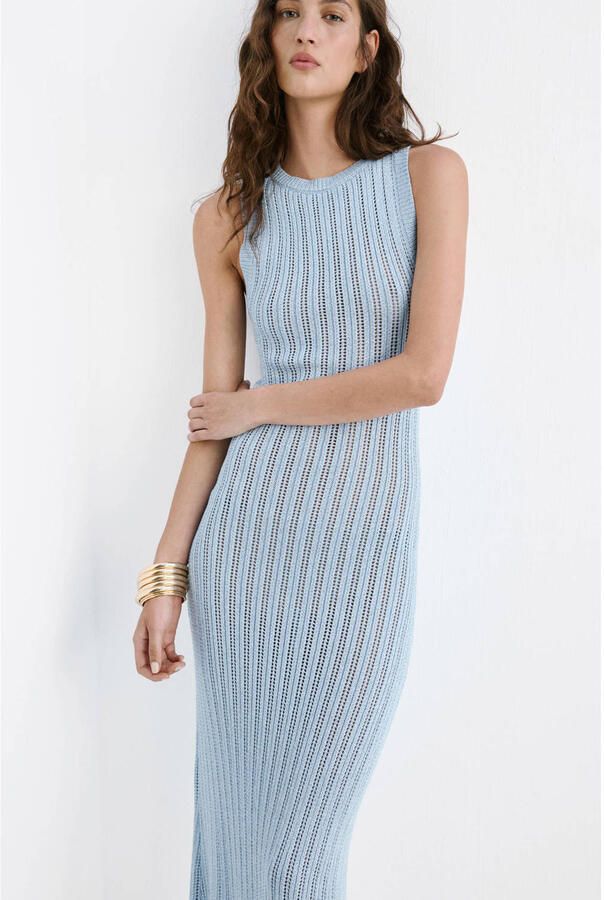 Mango viscose midi jurk lichtblauw