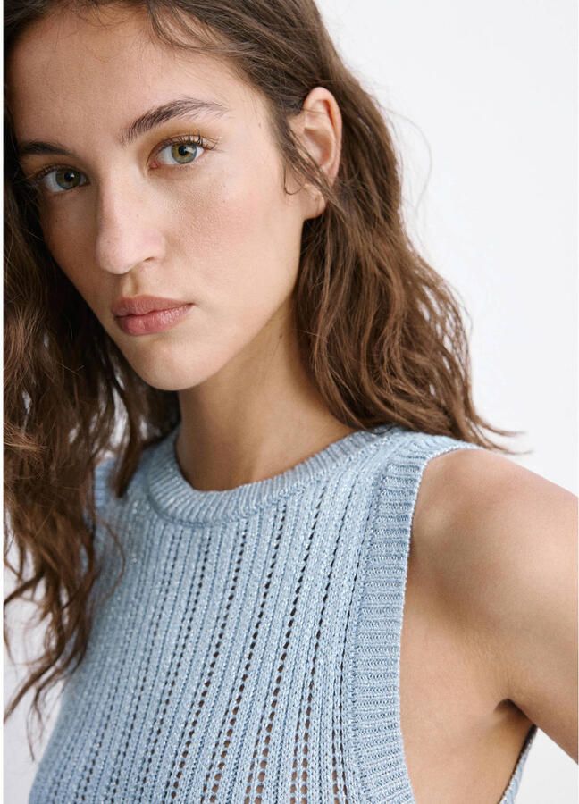 Mango viscose midi jurk lichtblauw - Foto 2