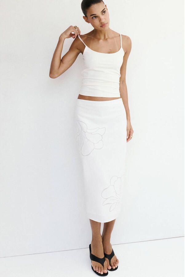 Mango viscose midi rok met linnen wit - Foto 3