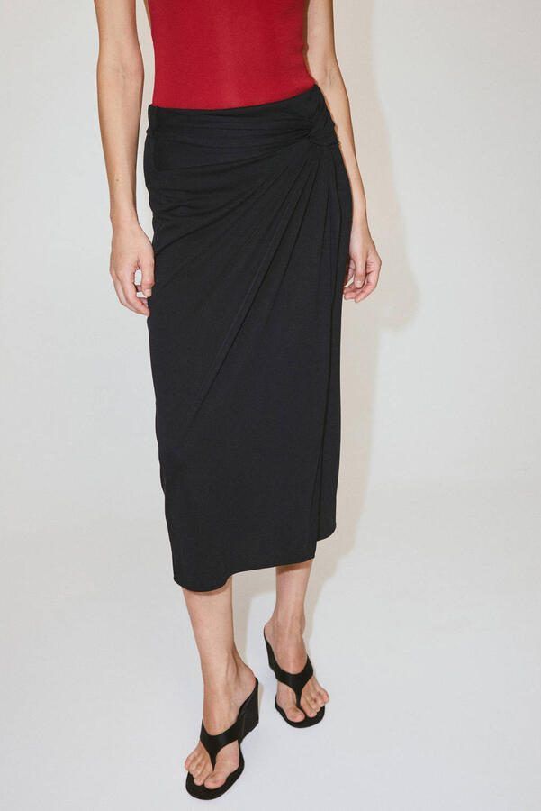 Mango viscose midi rok zwart