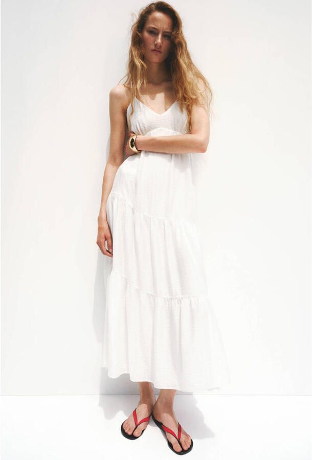 Mango viscose midi zomerjurk wit