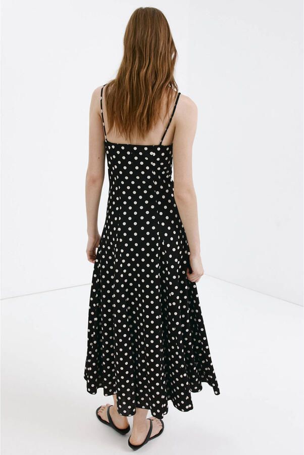 Mango viscose midijurk met stippen zwart - Foto 2