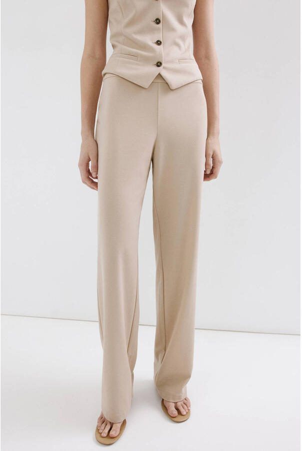 Mango viscose wide leg broek beige
