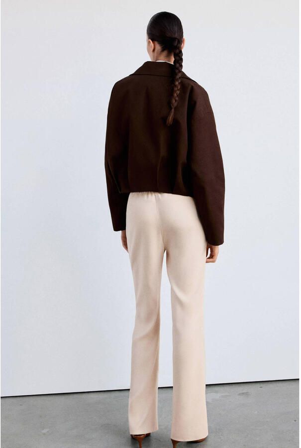 Mango wide leg broek beige - Foto 3