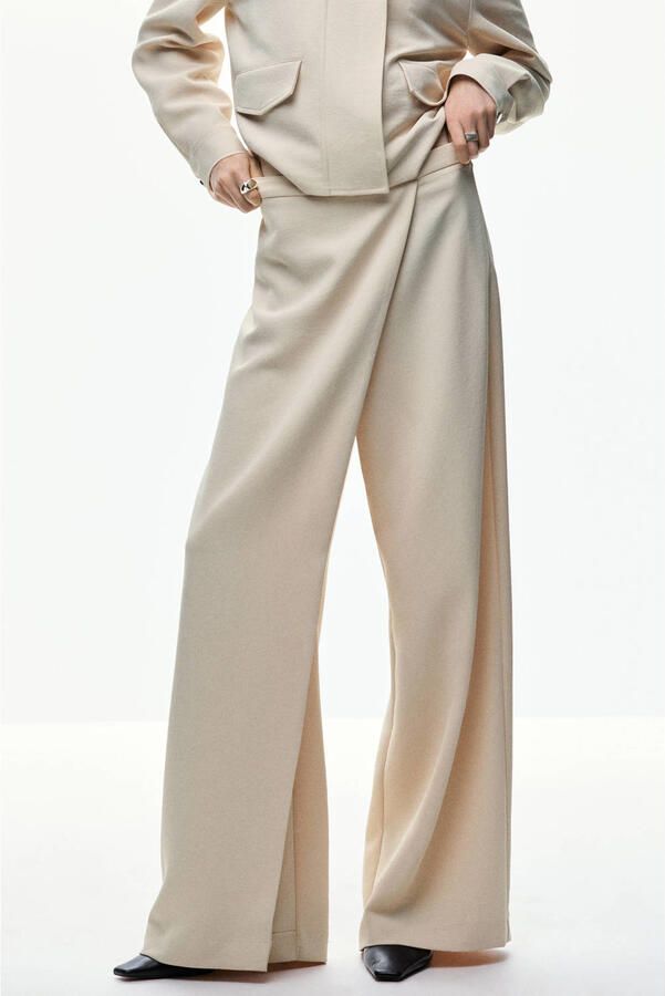 Mango wide leg broek beige