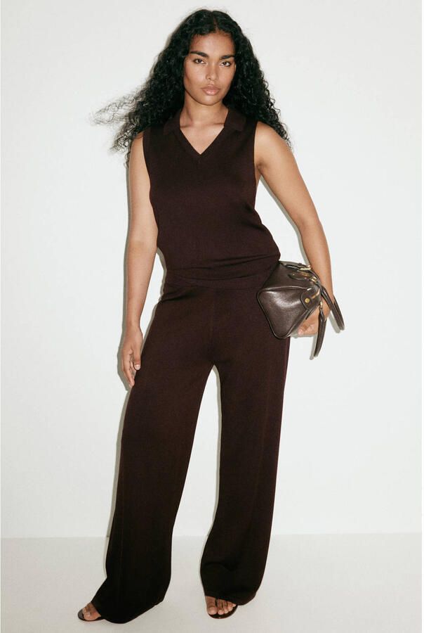 Mango wide leg broek bruin - Foto 2