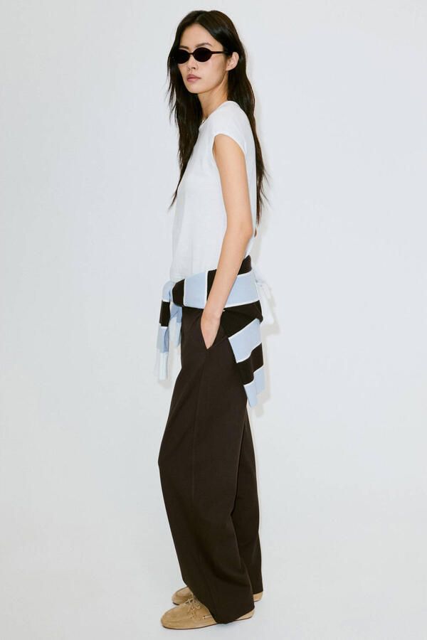 Mango wide leg broek bruin - Foto 3