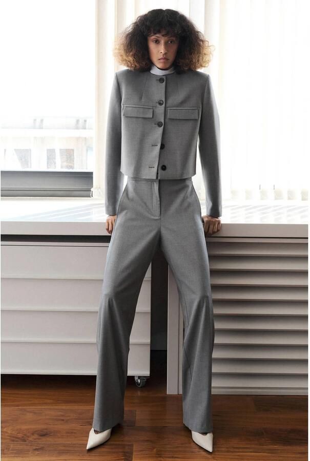 Mango wide leg broek grijs - Foto 3