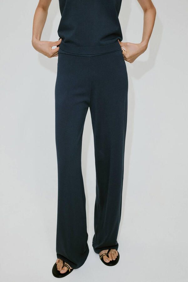 Mango wide leg broek grijsblauw