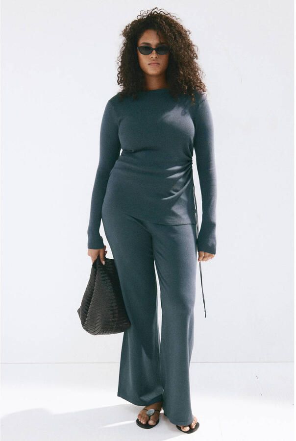 Mango wide leg broek grijsblauw - Foto 2
