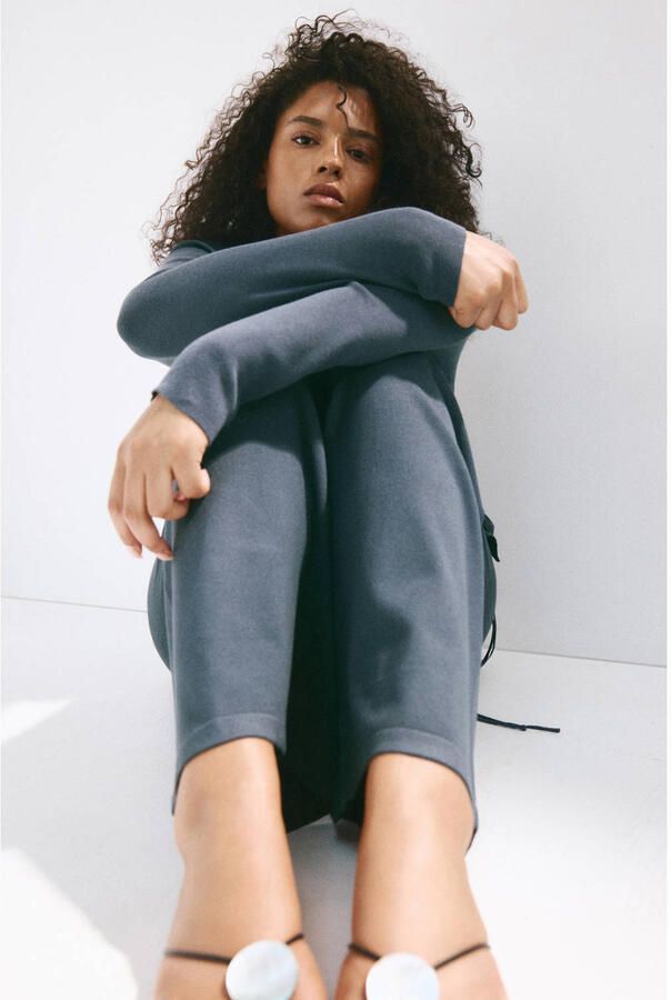 Mango wide leg broek grijsblauw - Foto 3