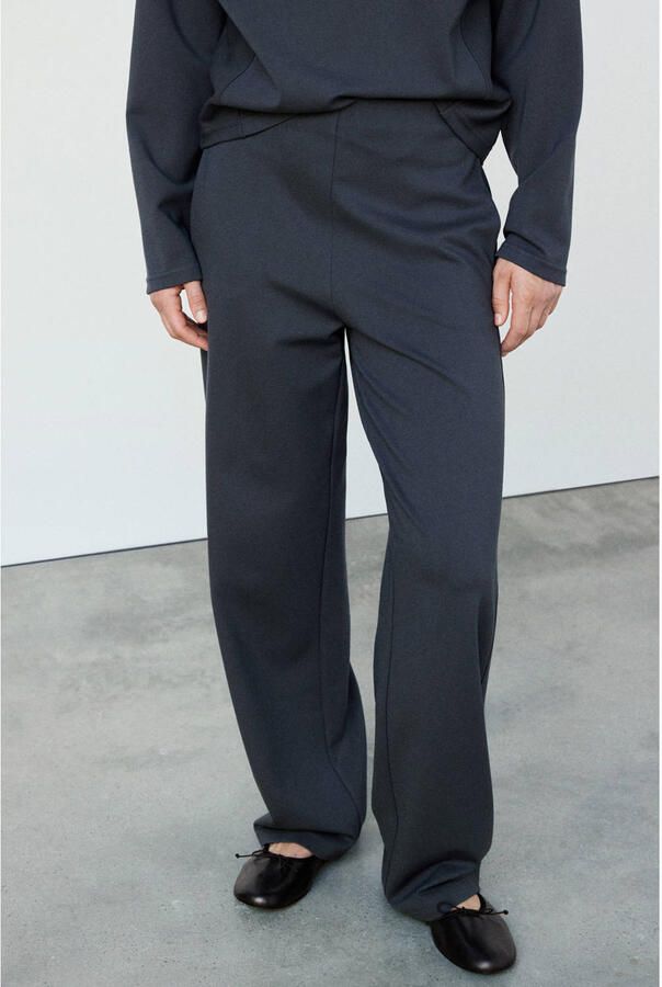 Mango wide leg broek grijsblauw