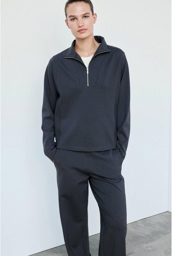 Mango wide leg broek grijsblauw - Foto 3
