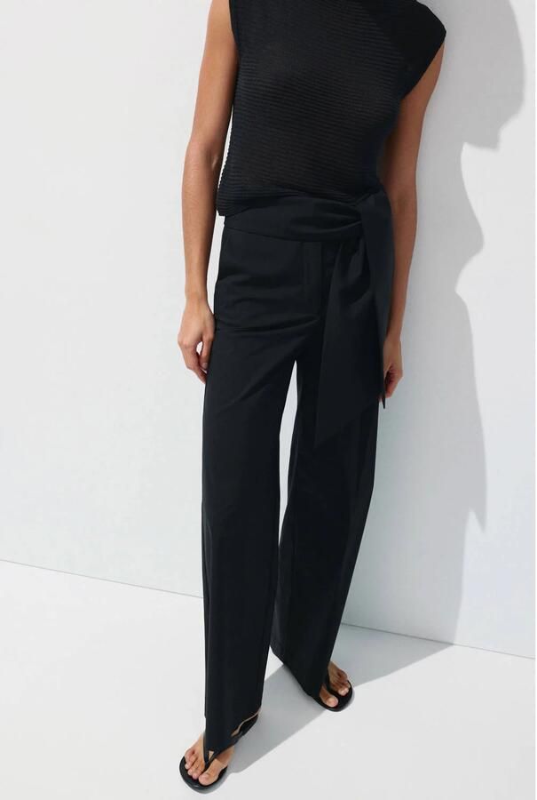 Mango wide leg broek met ceintuur zwart