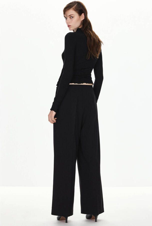 Mango wide leg broek met ceintuur zwart - Foto 2