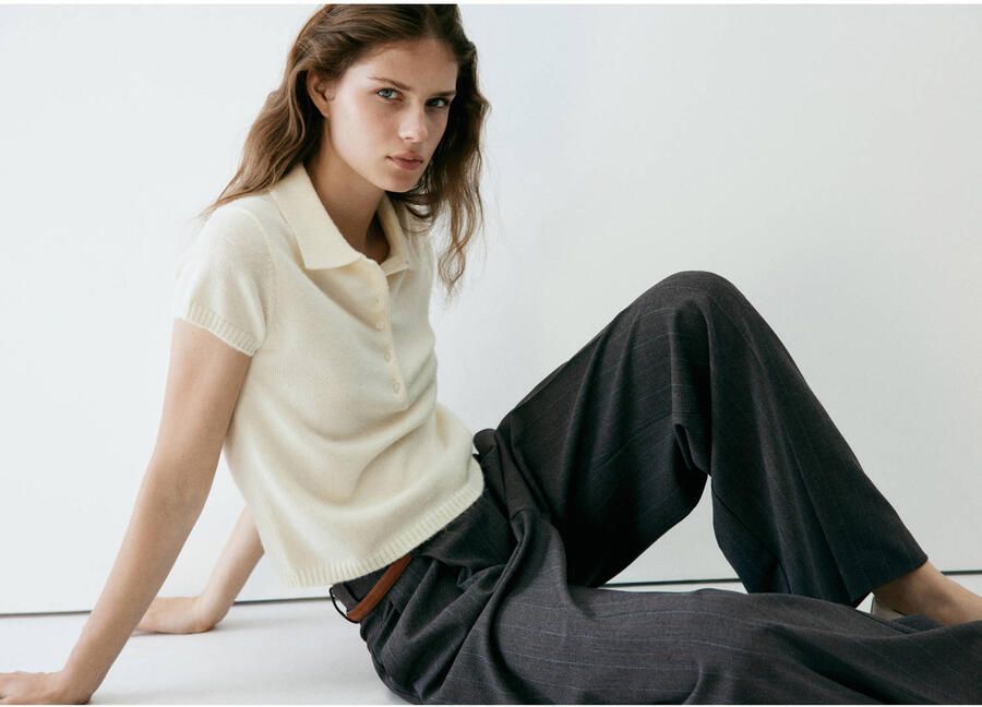Mango wide leg broek met krijtstreep grijs - Foto 2
