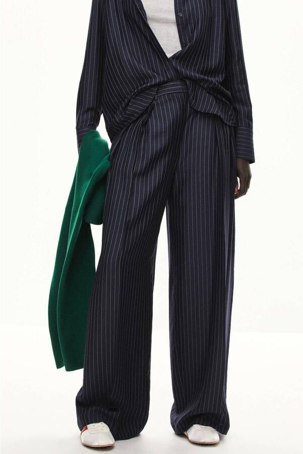 Mango wide leg broek met krijtstreep marineblauw
