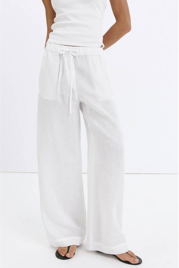 Mango wide leg broek met linnen wit