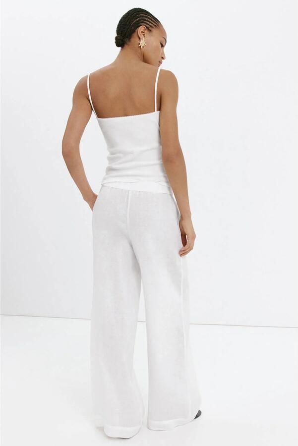 Mango wide leg broek met linnen wit - Foto 3