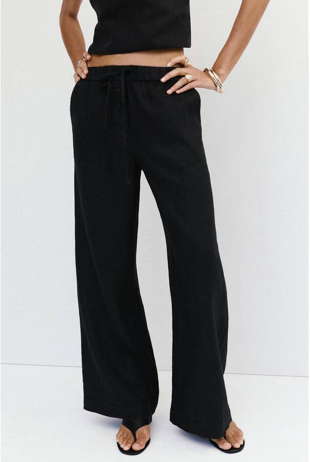 Mango wide leg broek met linnen zwart