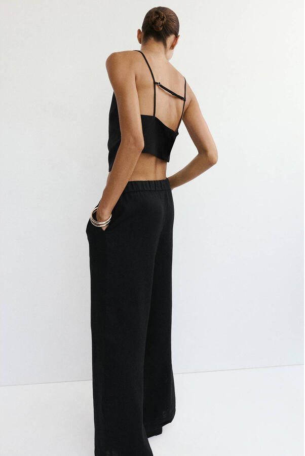 Mango wide leg broek met linnen zwart - Foto 2