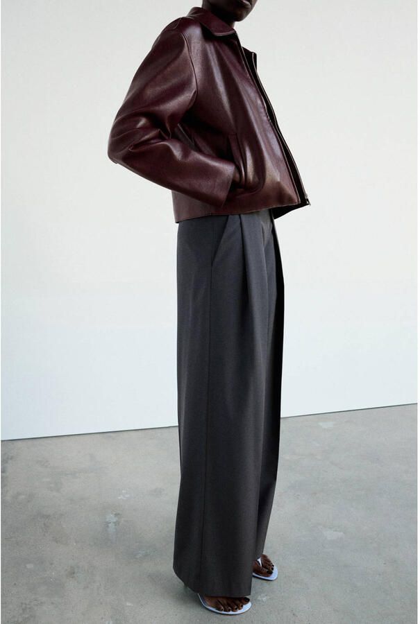 Mango wide leg broek met plooien grijs