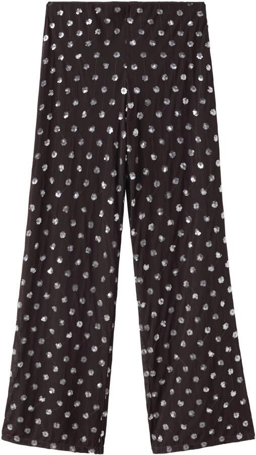 Mango wide leg broek met stippen en pailletten donkerbruin