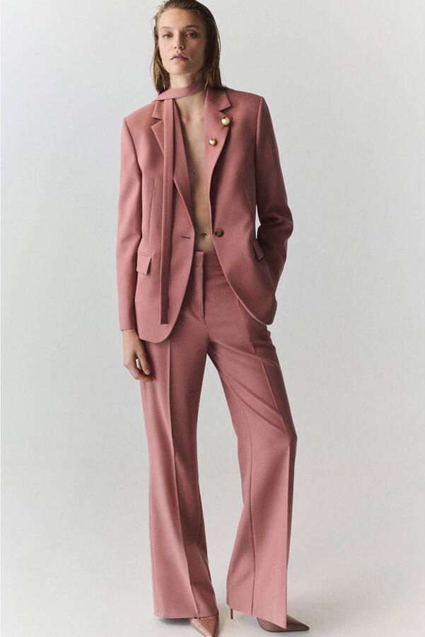 Mango wide leg broek oudroze